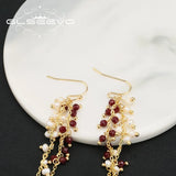 Tassel Drop Earrings Garnet Beads Chain Wrap Style Eardrop Wedding Jewelry