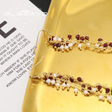 Tassel Drop Earrings Garnet Beads Chain Wrap Style Eardrop Wedding Jewelry