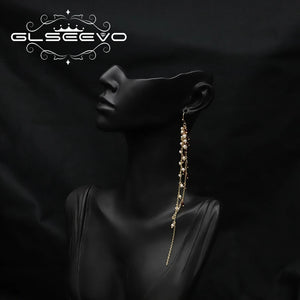 Tassel Drop Earrings Garnet Beads Chain Wrap Style Eardrop Wedding Jewelry
