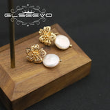 Metal Flowers Baroque Pearl Drop Earrings for Women