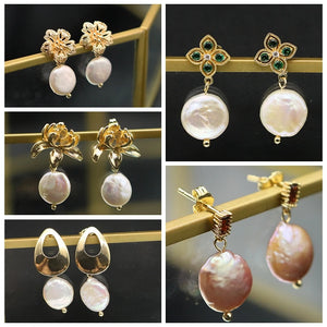 Metal Flowers Baroque Pearl Drop Earrings for Women