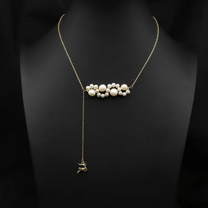 Flat Elk Natural Pearls Long Chain Pendant Necklace Charm Jewelry