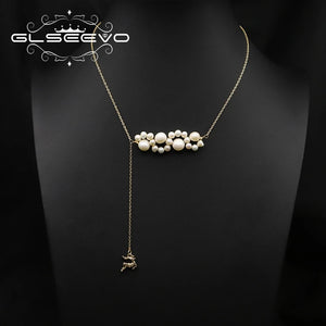 Flat Elk Natural Pearls Long Chain Pendant Necklace Charm Jewelry