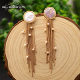 Baroque Flat Pearl Tassel Earrings Vintage Wedding Jewellery