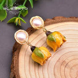 GLSEEVO Yellow Real Flower Pearl Earrings 925 Silver Brinco