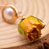 GLSEEVO Yellow Real Flower Pearl Earrings 925 Silver Brinco