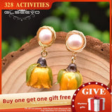 GLSEEVO Yellow Real Flower Pearl Earrings 925 Silver Brinco