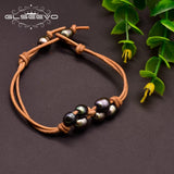 Fresh Water Pearl Cowhide Rope Leather Bracelet For Women Couple