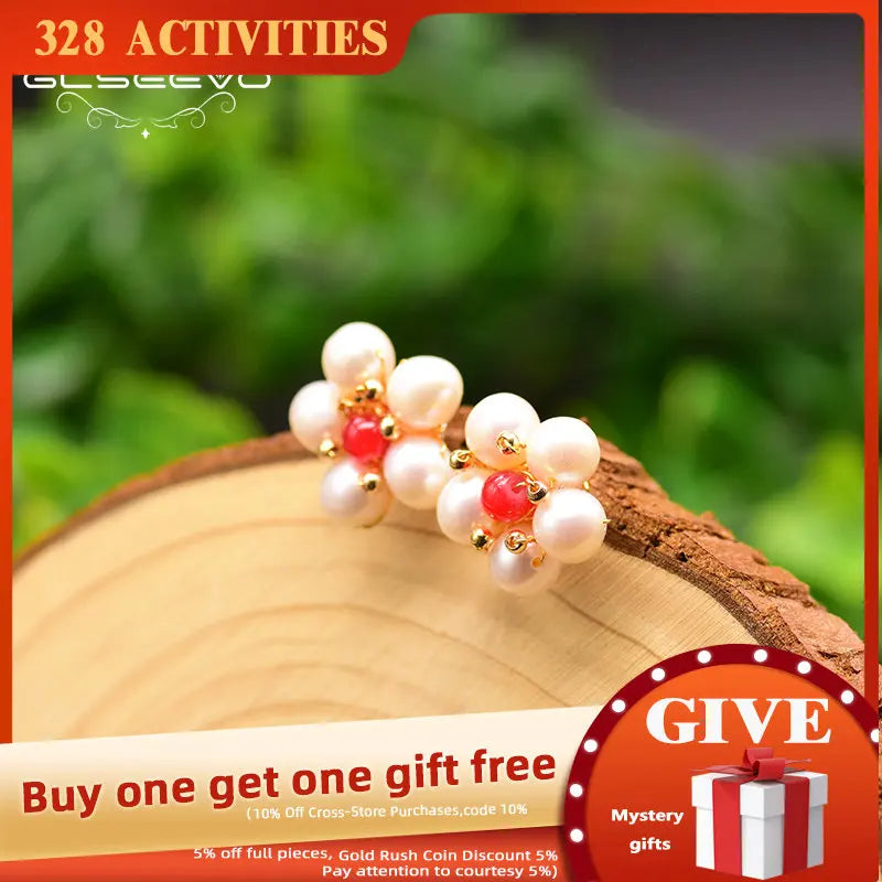 Freshwater Pearl Flower Stud Earrings GE0589