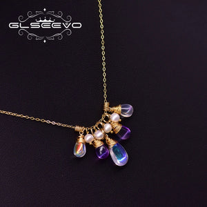 Fresh Water Pearl Crystal Pendant Necklace 925 Silver