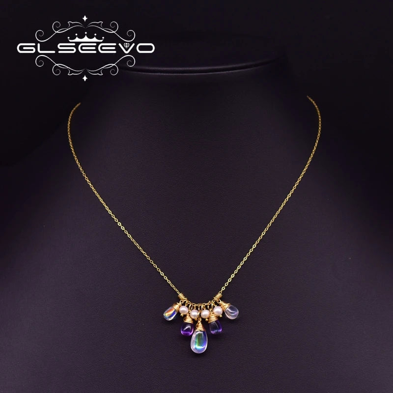 Fresh Water Pearl Crystal Pendant Necklace 925 Silver