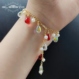 Fresh Water Pearl Red Crystal Bracelet for Women Wedding Boho Jewelry