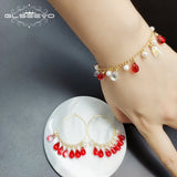 Fresh Water Pearl Red Crystal Bracelet for Women Wedding Boho Jewelry