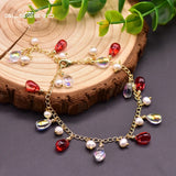 Fresh Water Pearl Red Crystal Bracelet for Women Wedding Boho Jewelry