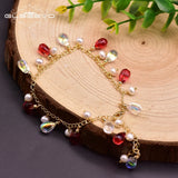 Fresh Water Pearl Red Crystal Bracelet for Women Wedding Boho Jewelry