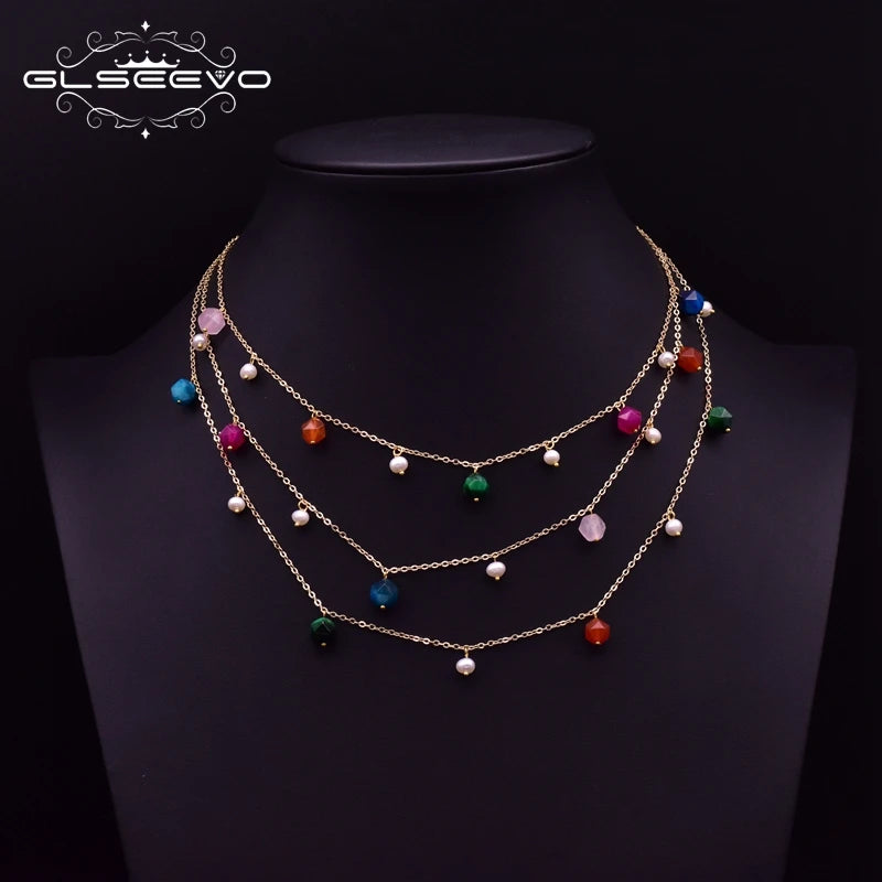 Fresh Water Pearl Stone Layer Necklace for Girls