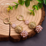 Pink Baroque Pearl Flower Earrings, Birthday Party Jewellery GE0961B
