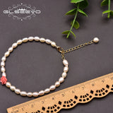 Freshwater Pearl Coral Pink Embossed Brass 18k Bracelet Women Gift Jewelry