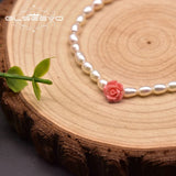 Freshwater Pearl Coral Pink Embossed Brass 18k Bracelet Women Gift Jewelry