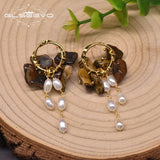 Freshwater Pearl Earrings 925 Silver Drop Earrings Tiger Eye GE0991G