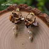 Freshwater Pearl Earrings 925 Silver Drop Earrings Tiger Eye GE0991G