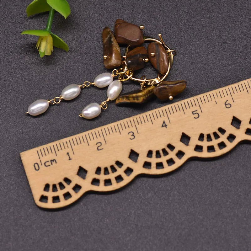 Freshwater Pearl Earrings 925 Silver Drop Earrings Tiger Eye GE0991G
