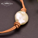Geometric Real Baroque Pearl Leather Bracelet For Women GB0161