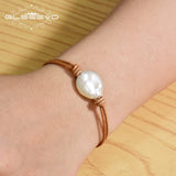 Geometric Real Baroque Pearl Leather Bracelet For Women GB0161