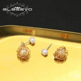 Golden Freshwater Pearl Stud Earrings High Jewelry