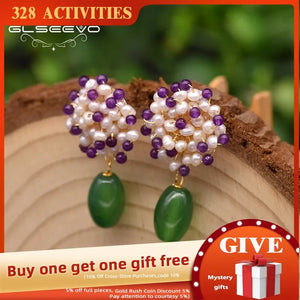 Green Agate Flower Dangle Drop Earrings For Women