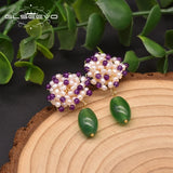 Green Agate Flower Dangle Drop Earrings For Women