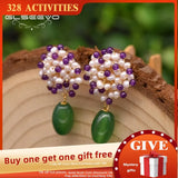 Green Agate Flower Dangle Drop Earrings For Women