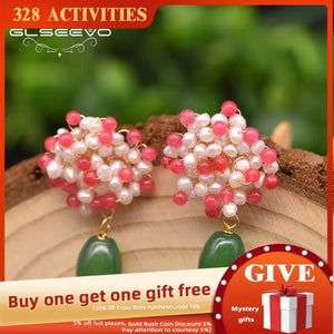 Green Agate Flower Dangle Drop Earrings Wedding Pearls GE0983B