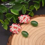 Green Agate Flower Dangle Drop Earrings Wedding Pearls GE0983B