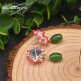 Green Agate Flower Dangle Drop Earrings Wedding Pearls GE0983B