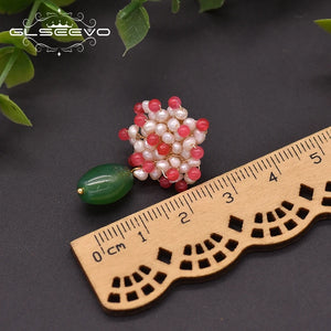 Green Agate Flower Dangle Drop Earrings Wedding Pearls GE0983B
