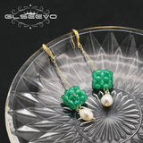 Green Flower Bulbs Natural Pearls Long Chain Pendant Earrings