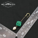 Green Flower Bulbs Natural Pearls Long Chain Pendant Earrings