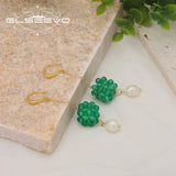 Green Flower Bulbs Natural Pearls Long Chain Pendant Earrings