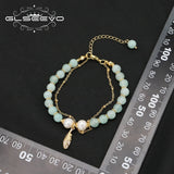 Green Jade Freshwater Pearls Long Chain Bracelet For Woman