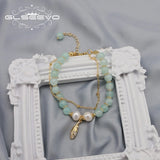 Green Jade Freshwater Pearls Long Chain Bracelet For Woman