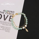 Green Jade Freshwater Pearls Long Chain Bracelet For Woman