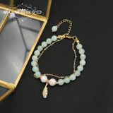 Green Jade Freshwater Pearls Long Chain Bracelet For Woman