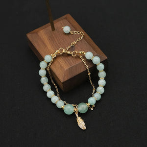 Green Jade Freshwater Pearls Long Chain Bracelet