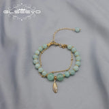Green Jade Freshwater Pearls Long Chain Bracelet