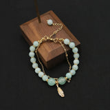 Green Jade Freshwater Pearls Long Chain Bracelet