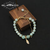 Green Jade Freshwater Pearls Long Chain Bracelet