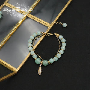 Green Jade Freshwater Pearls Long Chain Bracelet