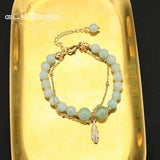 Green Jade Freshwater Pearls Long Chain Bracelet