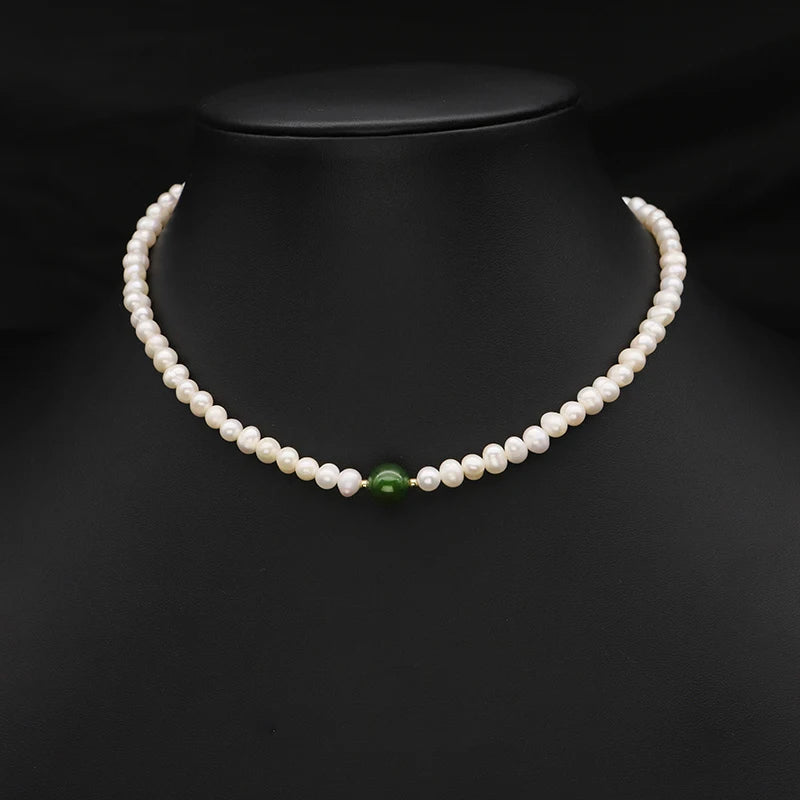 Green Jade Natural Freshwater Pearls Long Necklace For Woman